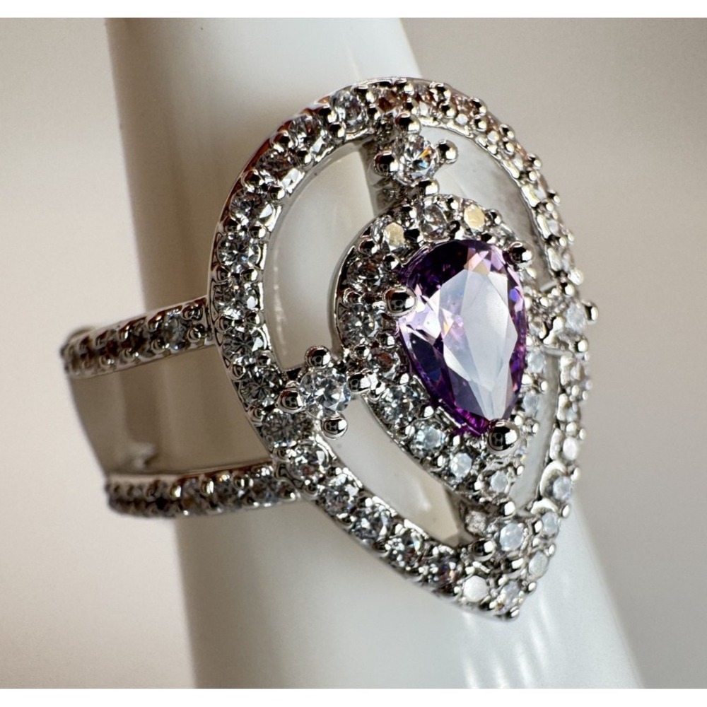 Size 5 Bomb Party Ring - RG34332 Your Style Is Calling - Amethyst CZ On Rhodium